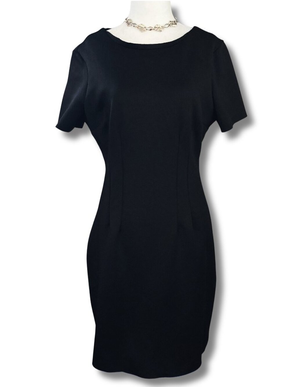 Harvé Benard black short sleeve tulip pencil dress corporate goth MEDIUM LBD